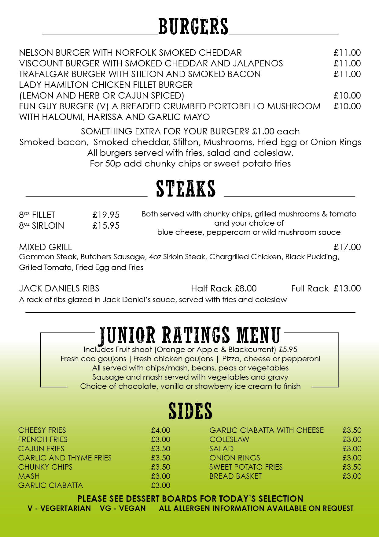 Menu • The Jolly Sailor • Southsea