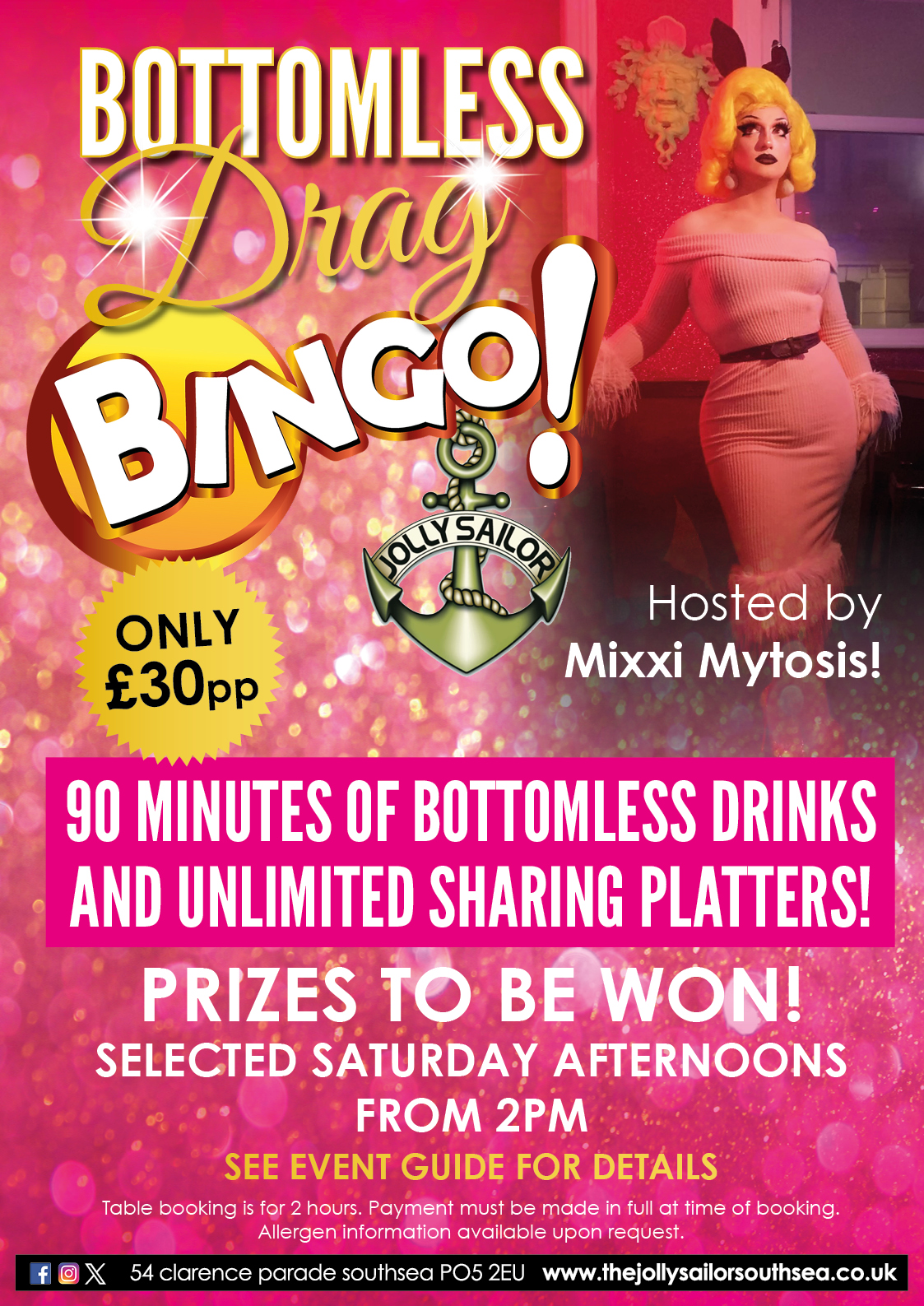 drag bingo, botttomless, brunch offers, portsmouth, southsea, food, drinks, party, live music, bands